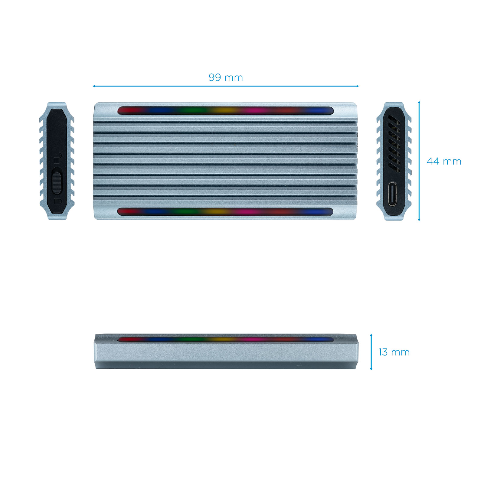 Boîtier SSD externe Tooq Shinobi M.2 NGFF/NVMe USB-A 3.1 Gen2 RVB