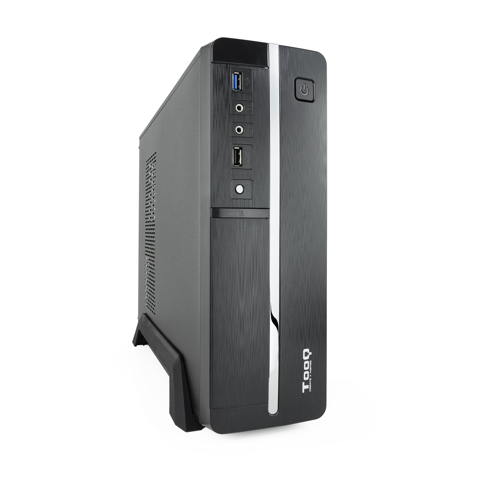 Boitier Tooq Micro ATX, Mini ITX Slim - Alimentation 500W - 1x HDD3,5 + 1x SDD2,5 + 1x HDD5.25 - USB-2.0, USB 3.0, Micro - Couleur Noir