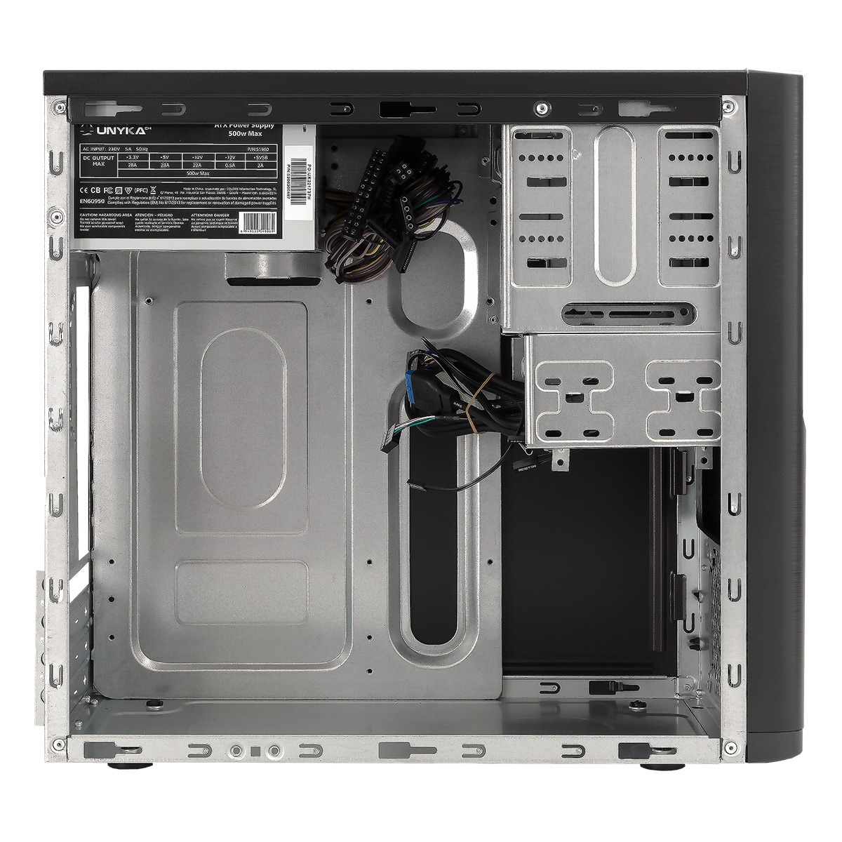 Boîtier Unykach Dark Shadow MicroATX - Alimentation 500 W incluse - Taille de disque prise en charge 3,5", 2,5" - USB-A 2.0/3.2 et audio