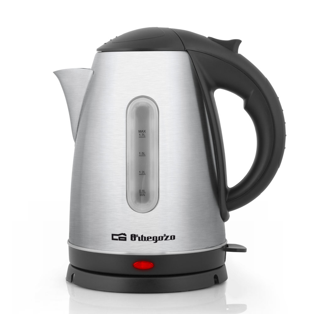 Bouilloire efficace Orbegozo KT 6021 - Capacité 1,7 litres - Puissance 2200 W - Base rotative sans fil - Corps en acier inoxydable - Indicateur de niveau d'eau - Arrêt automatique