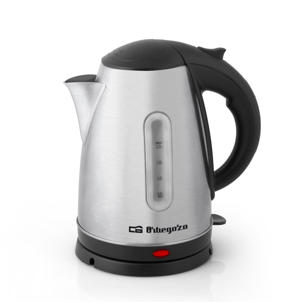 Bouilloire efficace Orbegozo KT 6021 - Capacité 1,7 litres - Puissance 2200 W - Base rotative sans fil - Corps en acier inoxydable - Indicateur de niveau d'eau - Arrêt automatique