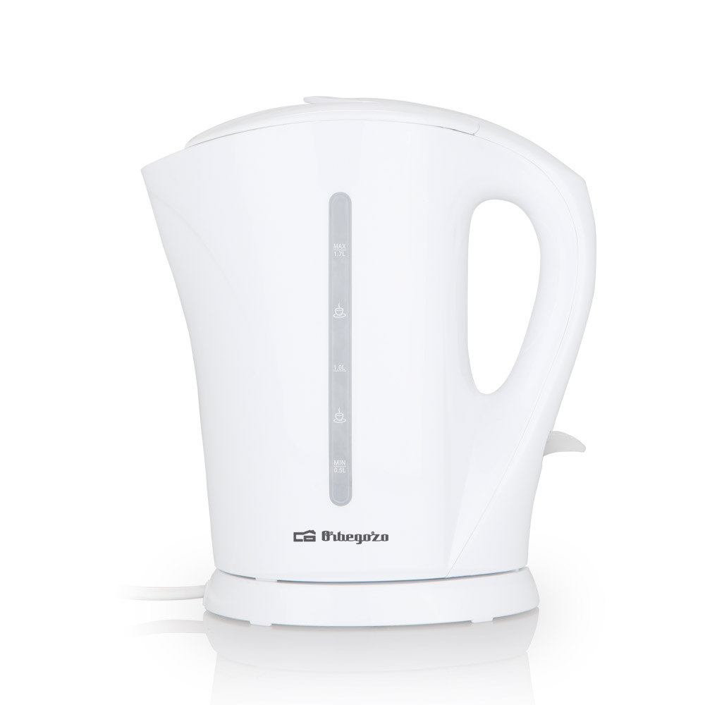 Bouilloire Orbegozo KT 6003 à ébullition rapide et sans BPA - Capacité 1,7 litre - Couvercle rabattable - Résistance immergée - Déconnexion automatique - Affichage du niveau d'eau