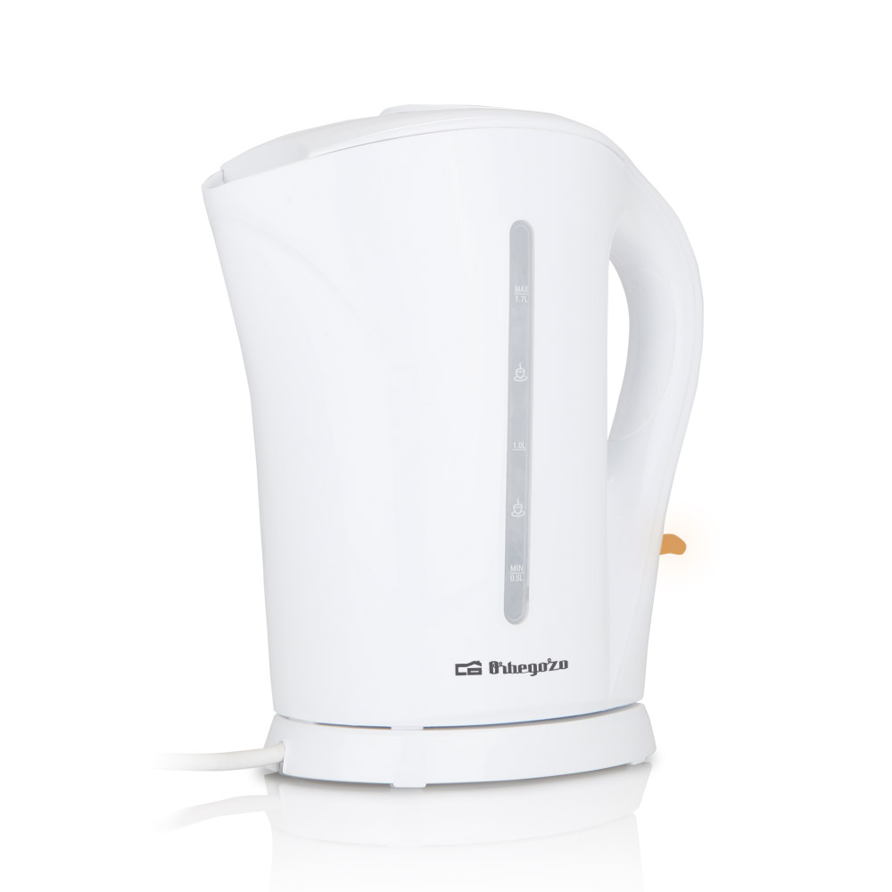 Bouilloire Orbegozo KT 6003 à ébullition rapide et sans BPA - Capacité 1,7 litre - Couvercle rabattable - Résistance immergée - Déconnexion automatique - Affichage du niveau d'eau