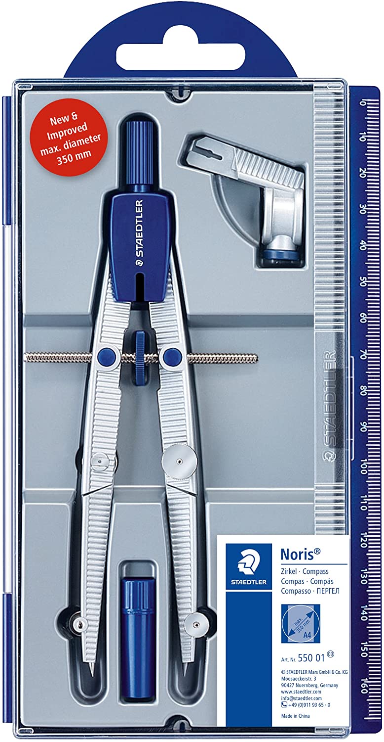 Compas de précision Staedtler Noris 550 01 - Aiguille et mine interchangeables - Mécanisme de réglage rapide