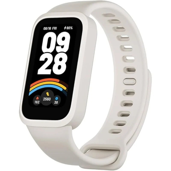 Bracelet d'activité Xiaomi Mi Smart Band 9, écran 1,47", Bluetooth 5.3, plus de 100 modes sportifs, suivi de la santé, réglage intelligent de la luminosité de l'écran, autonomie jusqu'à 18 jours, couleur beige.