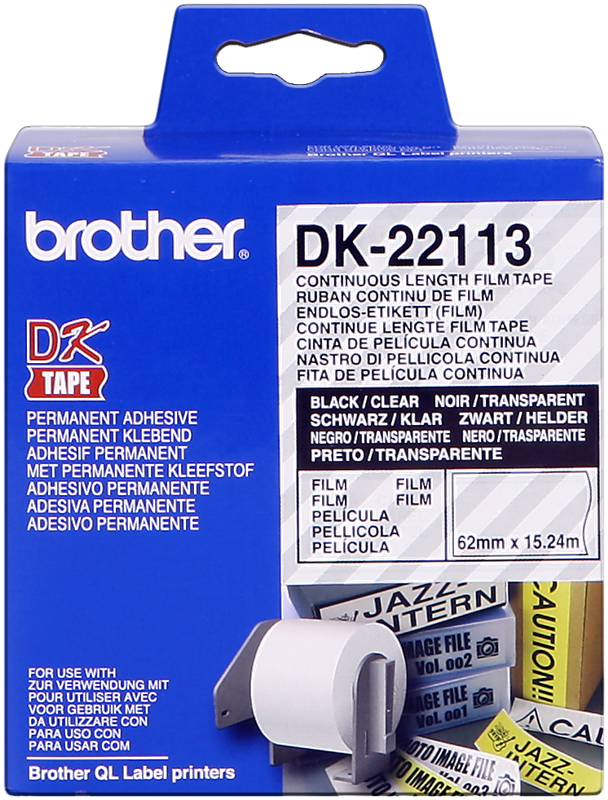 Brother Rouleau de film continu DK-22113 Noir sur transparent, 62 mm
