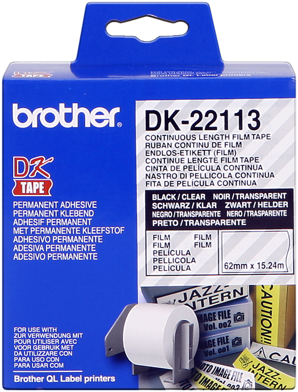 Brother Rouleau de film continu DK-22113 Noir sur transparent, 62 mm