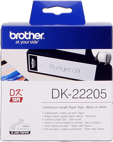 ✓ Brother Rouleau de papier continu DK-22205 Noir sur blanc, 62 mm de large  couleur Noir/blanc en stock - 123CONSOMMABLES