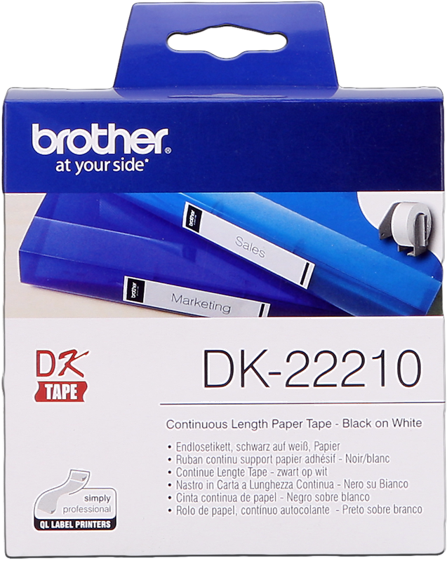 Brother Rouleau de papier continu DK-22210 Noir sur blanc, 29 mm de large