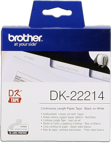 ✓ Brother Rouleau de papier continu DK-22214 Noir sur blanc, 12 mm de large  couleur Noir/blanc en stock - 123CONSOMMABLES