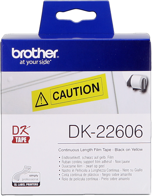 Brother Ruban film continu DK-22606 Noir sur jaune, 62 mm de large