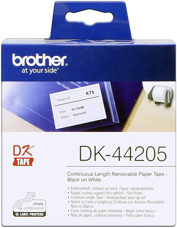 Brother Rouleau de papier amovible DK-44205 Noir sur blanc, 62 mm de large