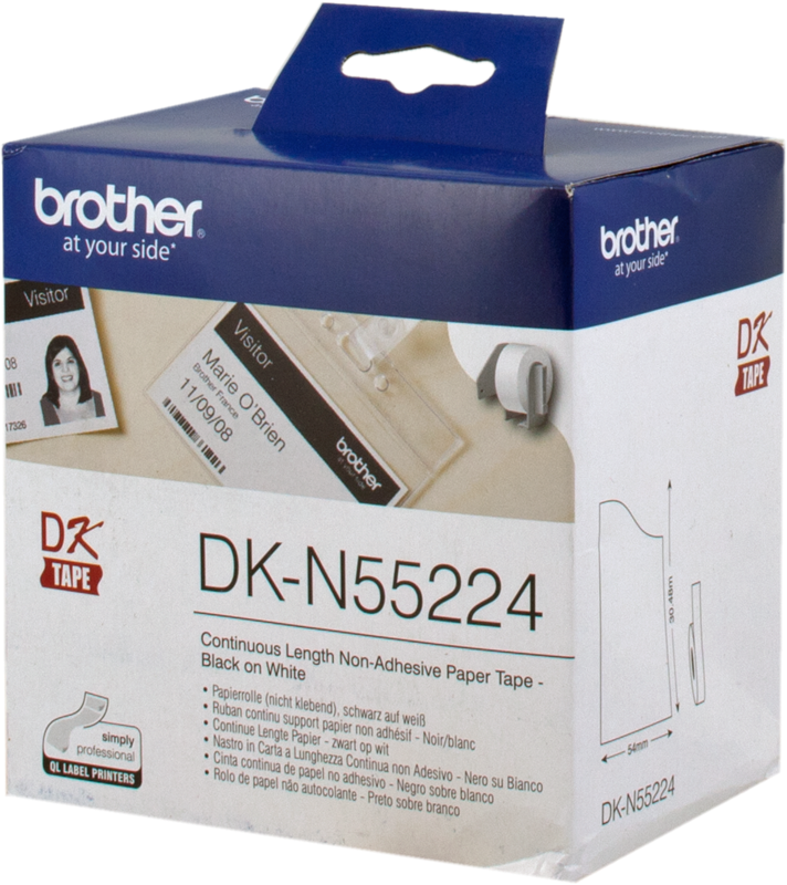 Brother Rouleau de papier continu sans adhésif DK-N55224 Noir sur blanc, 54 mm