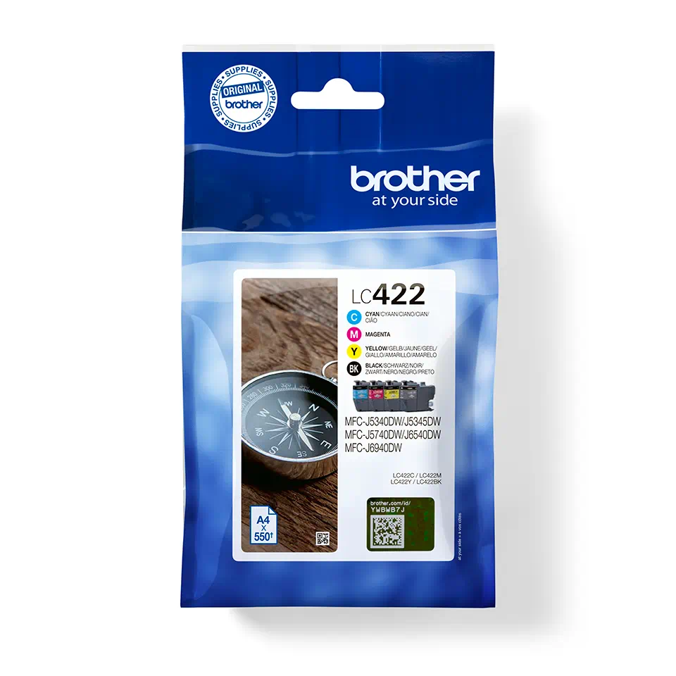 Brother LC422 Lot de 4 cartouches d'encre d'origine - LC422VAL