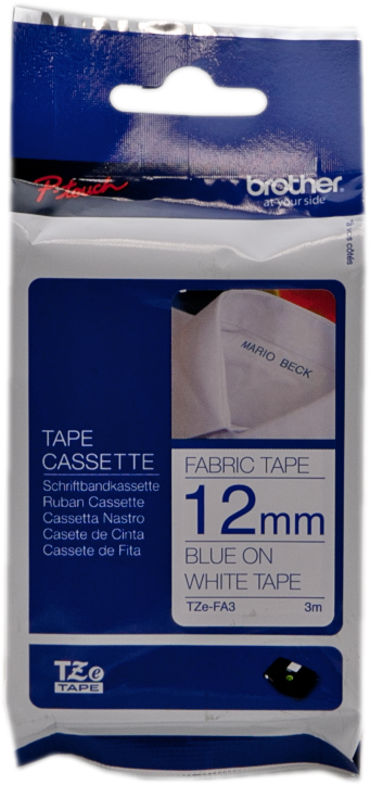 Brother TZe-FA3 (TZ-FA3) Ruban textile bleu sur blanc