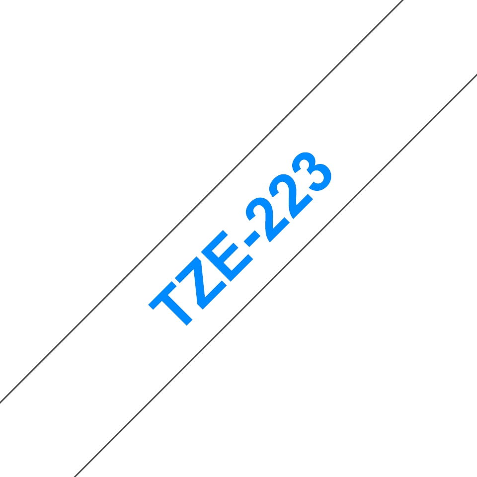 Brother TZe223 Ruban d'étiquettes laminées - Texte bleu sur fond blanc