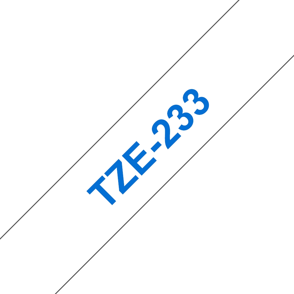Ruban compatible Brother TZe233 - Texte bleu sur fond blanc - Largeur 12 mm x 8 mètres