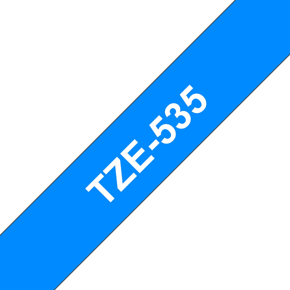 Ruban compatible Brother TZe535 - Texte blanc sur fond bleu - Largeur 12 mm x 8 mètres