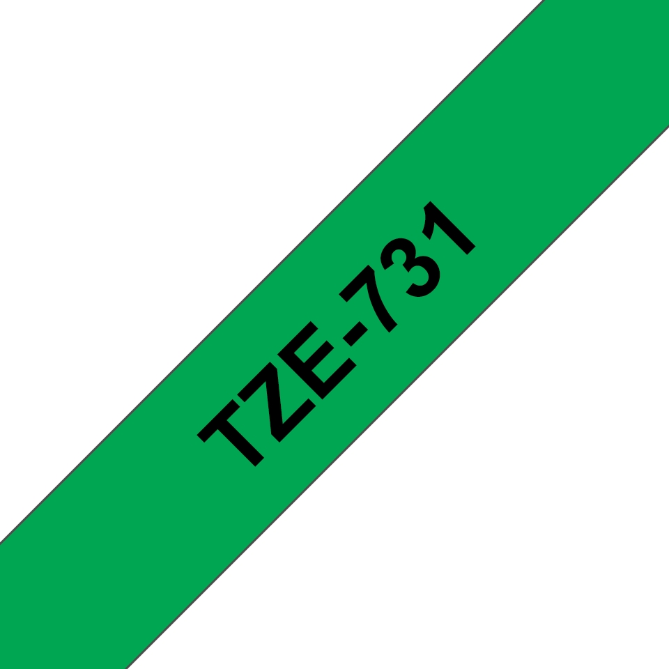 Ruban compatible Brother TZe731 - Texte noir sur fond vert - Largeur 12 mm x 8 mètres