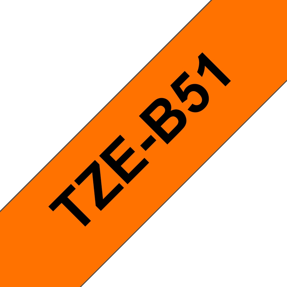 Brother TZeB51 Original Ruban d'étiquettes plastifiées fluorescentes - Texte noir sur fond orange - Largeur 24 mm x 5 mètres
