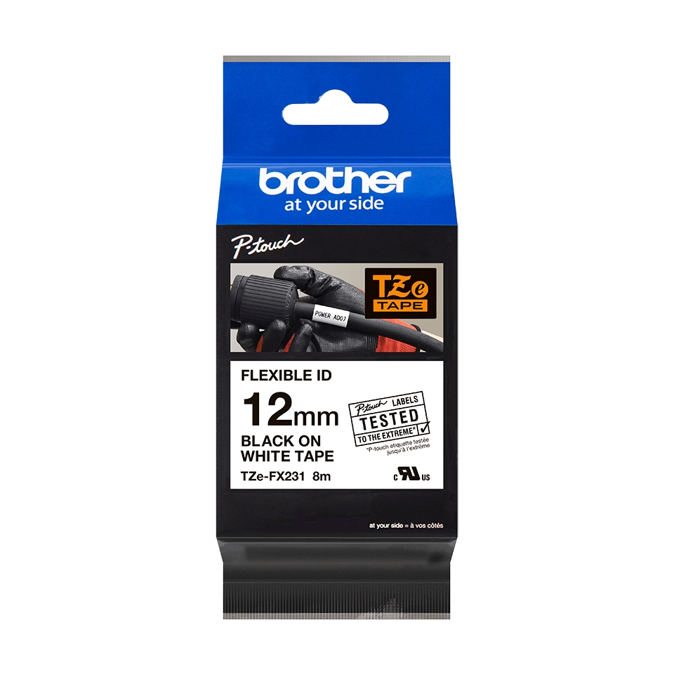 Brother TZe-FX231 Original Ruban d'étiquettes plastifiées flexibles - Texte noir sur fond blanc - Largeur 12 mm x 8 mètres