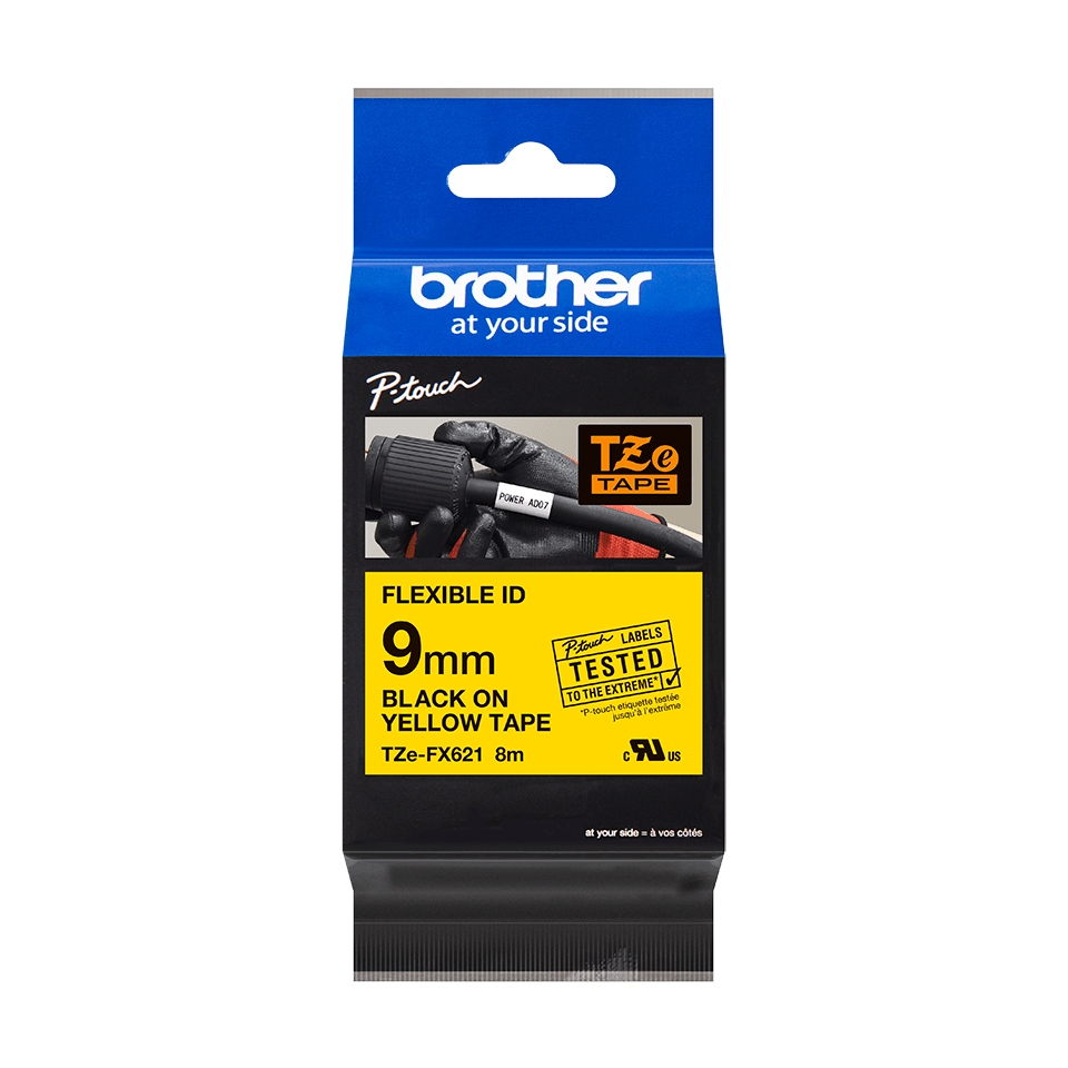 Brother TZeFX621 Ruban d'étiquettes plastifiées flexibles - Texte noir sur fond jaune