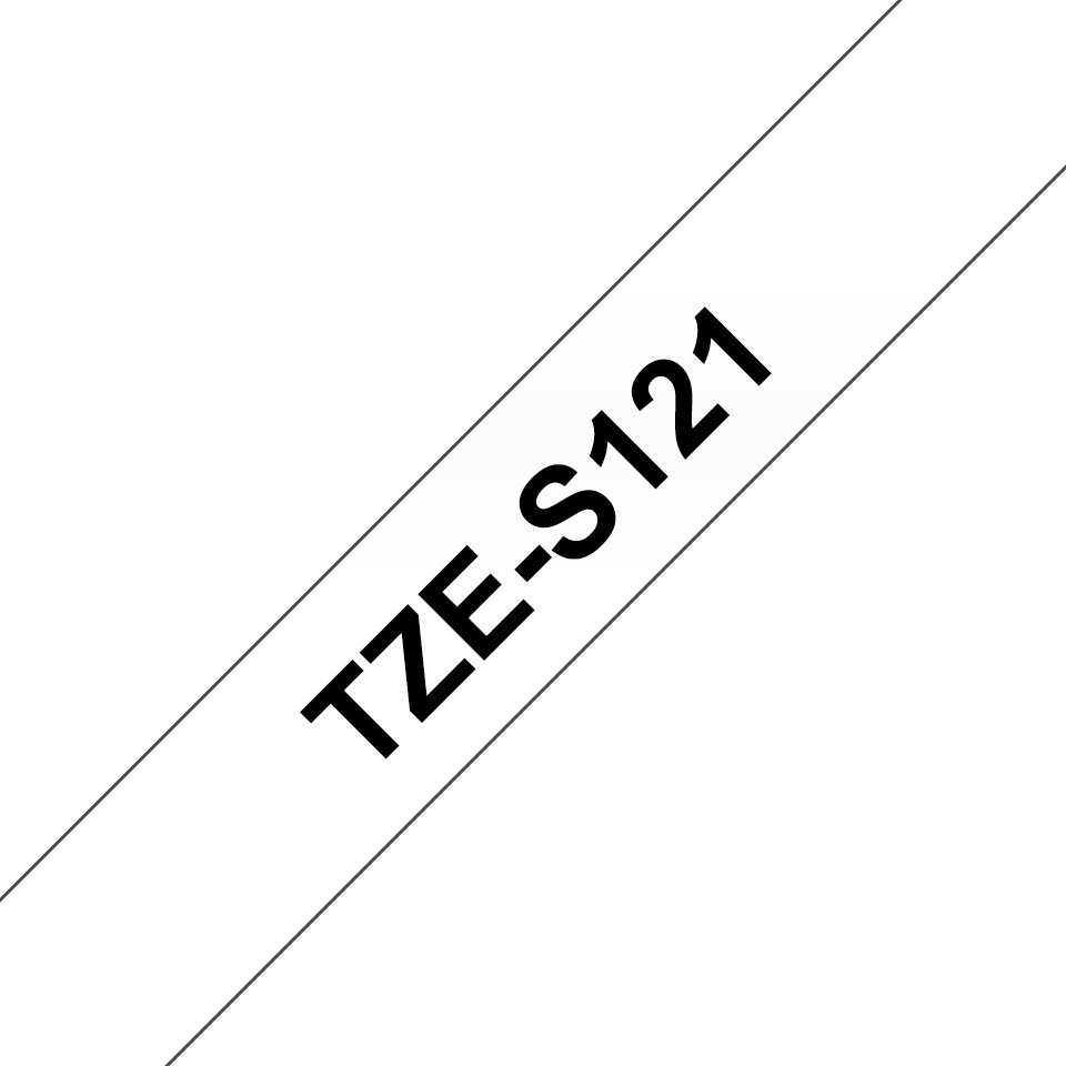 Brother TZeS121 Ruban d'étiquettes laminées super adhésif original - Texte noir sur fond transparent