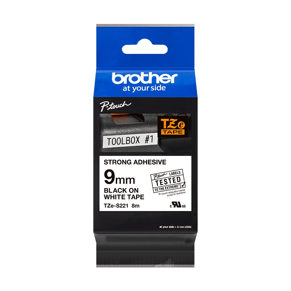 Brother TZeS221 Ruban d'étiquettes laminées super adhésif original - Texte noir sur fond blanc