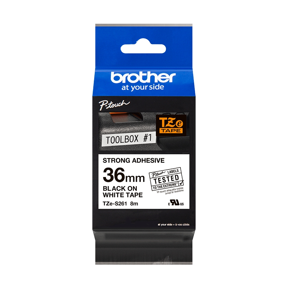 Brother TZeS261 Ruban d'étiquettes laminées super adhésif original - Texte noir sur fond blanc - Largeur 36 mm x 8 mètres