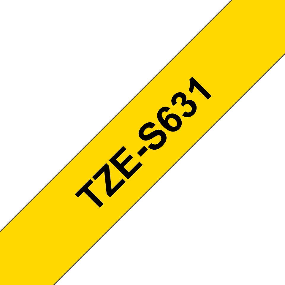Brother TZeS631 Original Ruban d'étiquettes plastifiées super adhésives - Texte noir sur fond jaune - Largeur 12 mm x 8 mètres