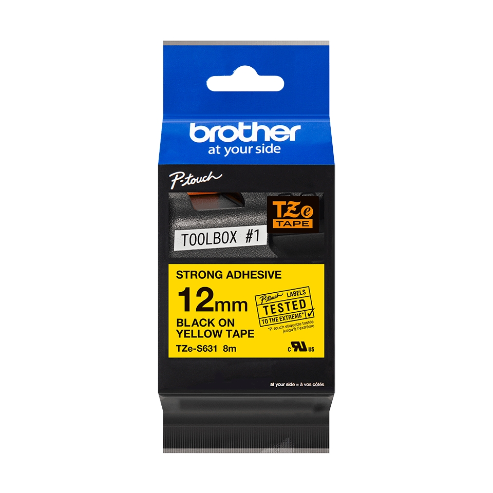 Brother TZeS631 Original Ruban d'étiquettes plastifiées super adhésives - Texte noir sur fond jaune - Largeur 12 mm x 8 mètres