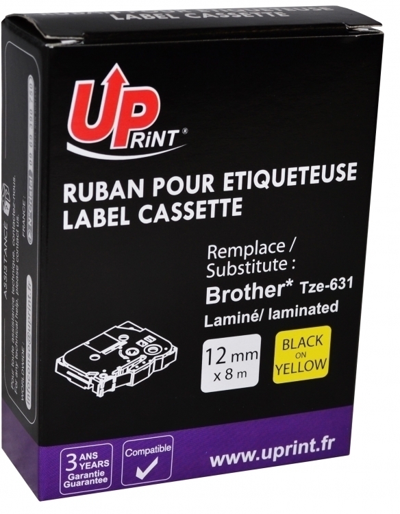 Ruban lamine UPrint noir/jaune 12 mm TZE-631