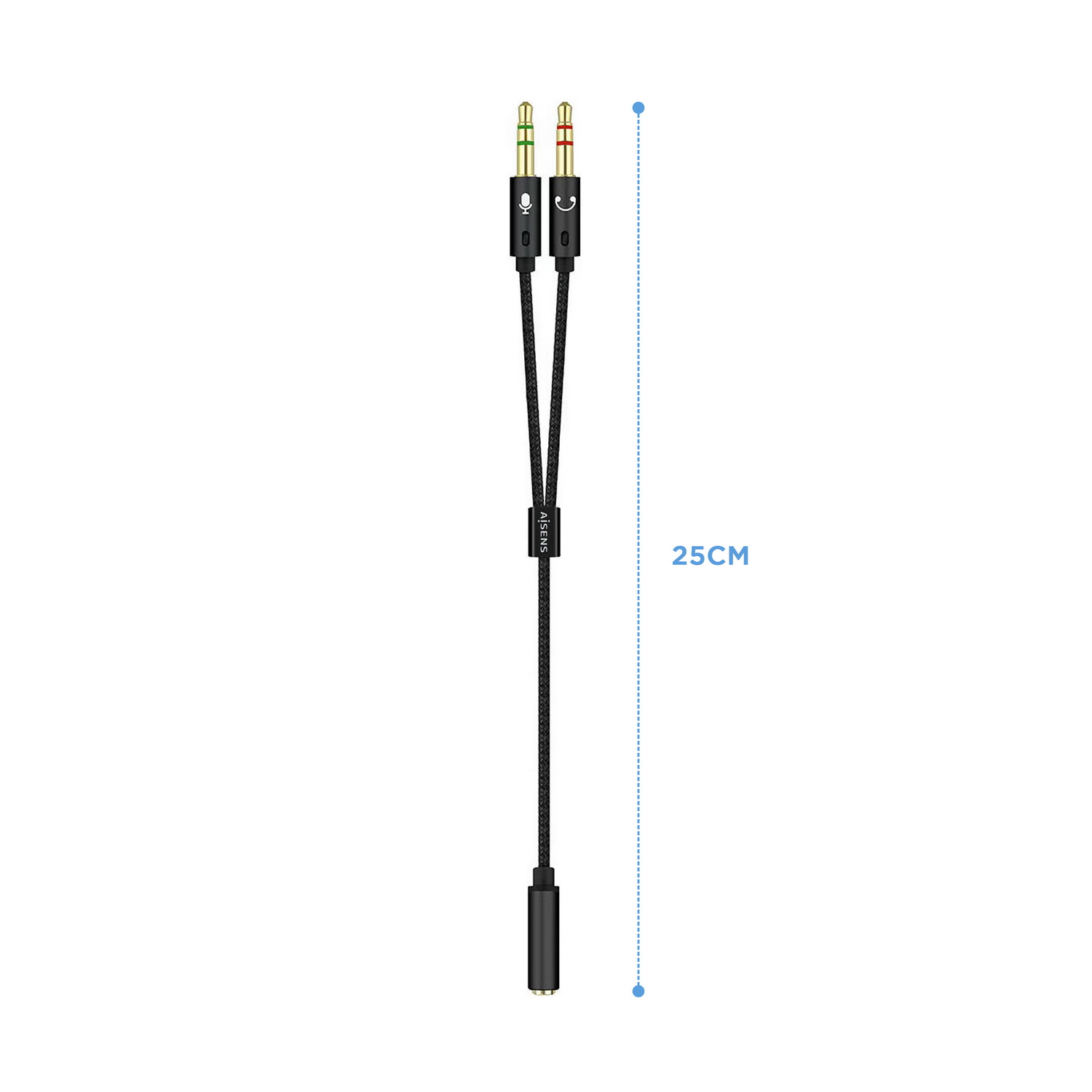 Câble Adaptateur Audio Aisens JACK 3.5 4 Broches/H-2xJACK 3.5 3 Broches/M - 25cm - Couleur Noir