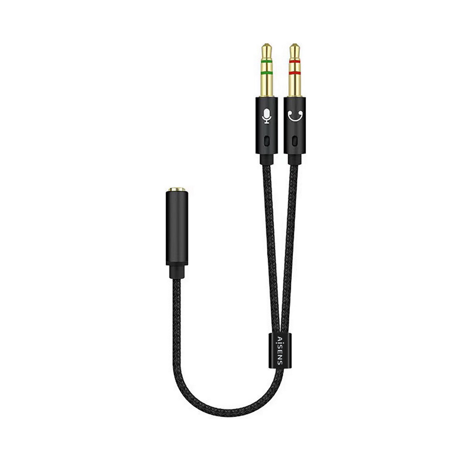 Câble Adaptateur Audio Aisens JACK 3.5 4 Broches/H-2xJACK 3.5 3 Broches/M - 25cm - Couleur Noir