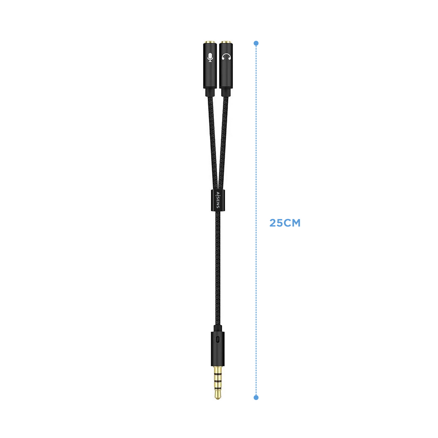 Câble adaptateur audio Aisens JACK 3.5 4 broches/M-2xJACK 3.5 3 broches/F - 25 cm - Couleur noire
