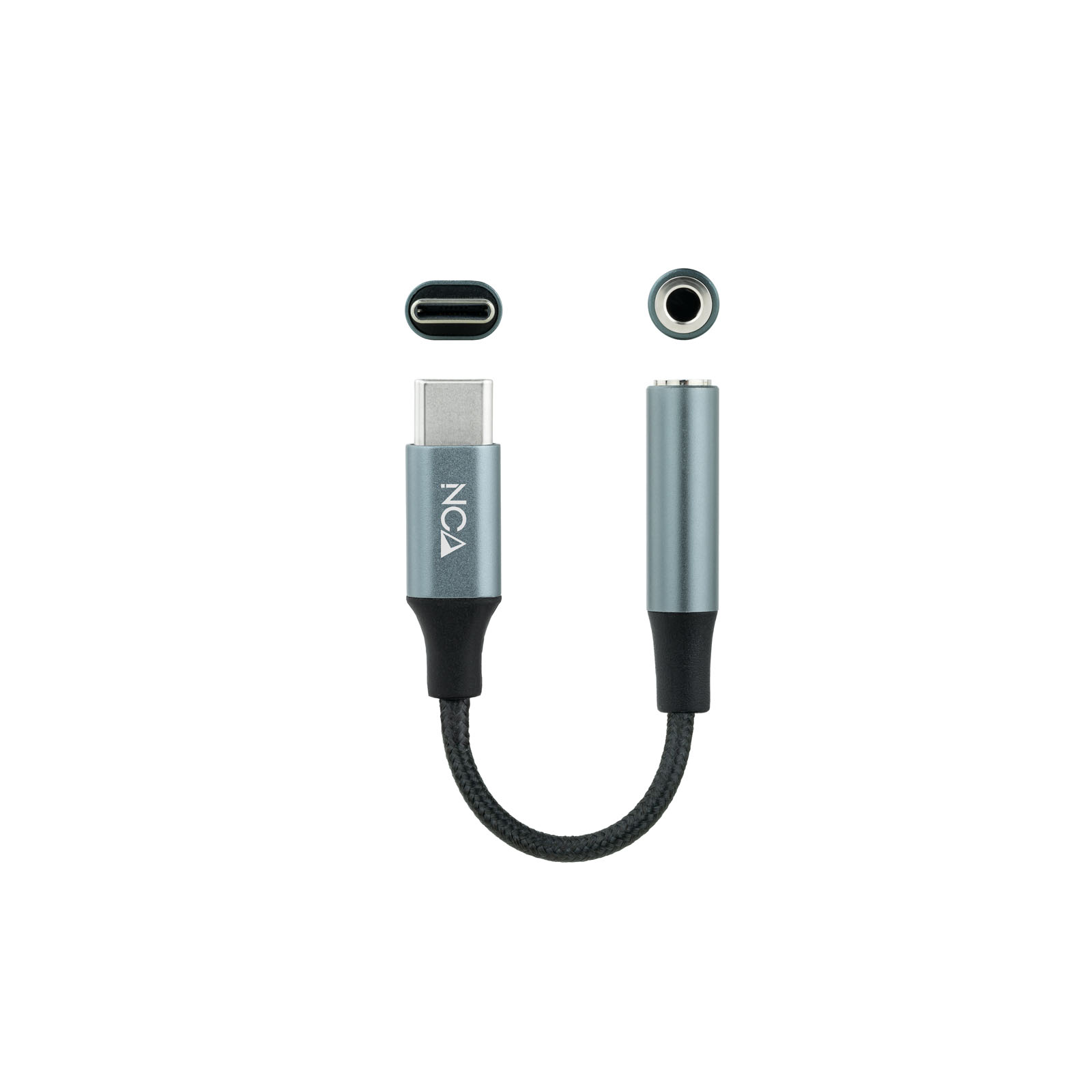 Câble Adaptateur Nanocable Audio Jack 3.5mm Femelle vers USB-C Mâle - Câble Finition Nylon - Connecteurs Aluminium - Longueur 0.11m