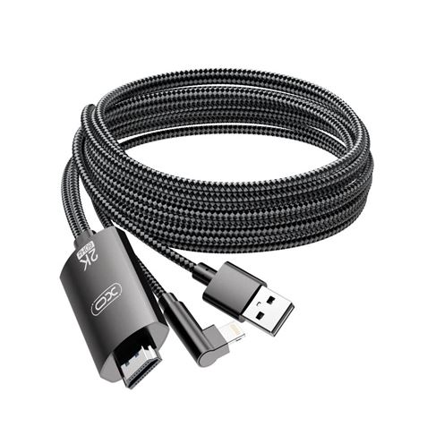 Câble adaptateur XO Lightning vers HDMI - Longueur 1,8 m - Prise en charge de la résolution 2K (60 Hz)/1080P - Échange de données et audio - Alimentation USB - Couleur noire