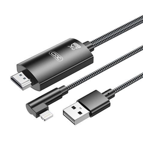 Câble adaptateur XO Lightning vers HDMI - Longueur 1,8 m - Prise en charge de la résolution 2K (60 Hz)/1080P - Échange de données et audio - Alimentation USB - Couleur noire