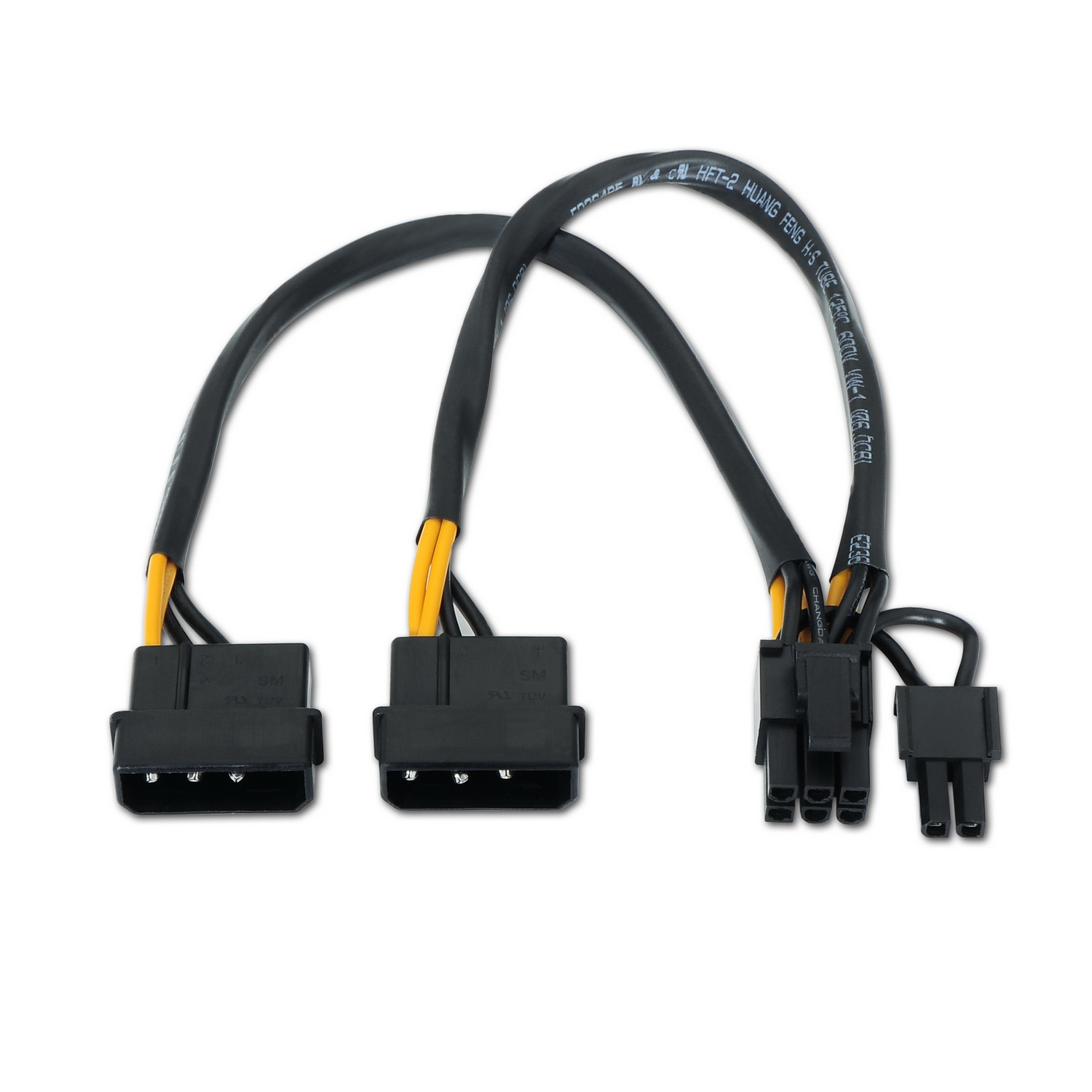 Câble Carte Graphique Aisens - 2xMolex 4pin/M-PCI-E(Molex 6+2pin)/M - 20cm - 100% Cuivre - Couleur Noir