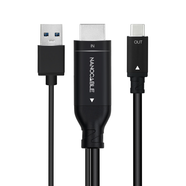 Câble convertisseur Nanocable HDMI Mâle vers USB-C Mâle - Longueur 1,8 m - Couleur Noir