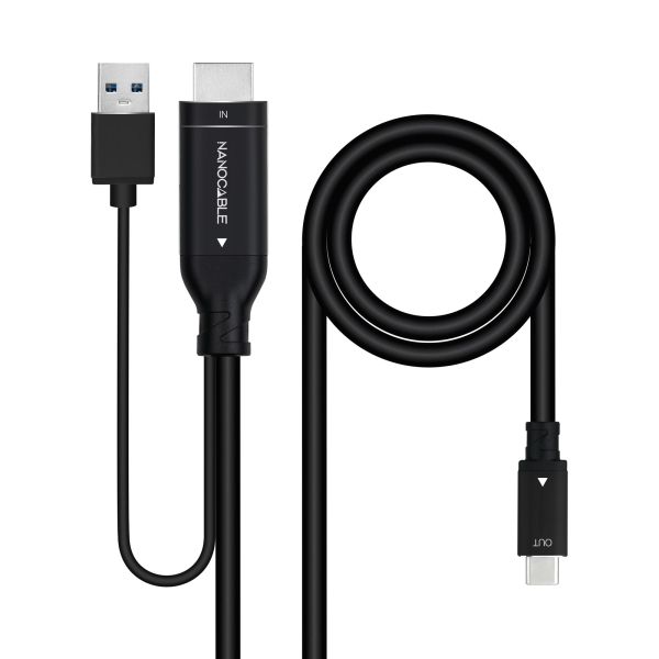Câble convertisseur Nanocable HDMI Mâle vers USB-C Mâle - Longueur 1,8 m - Couleur Noir