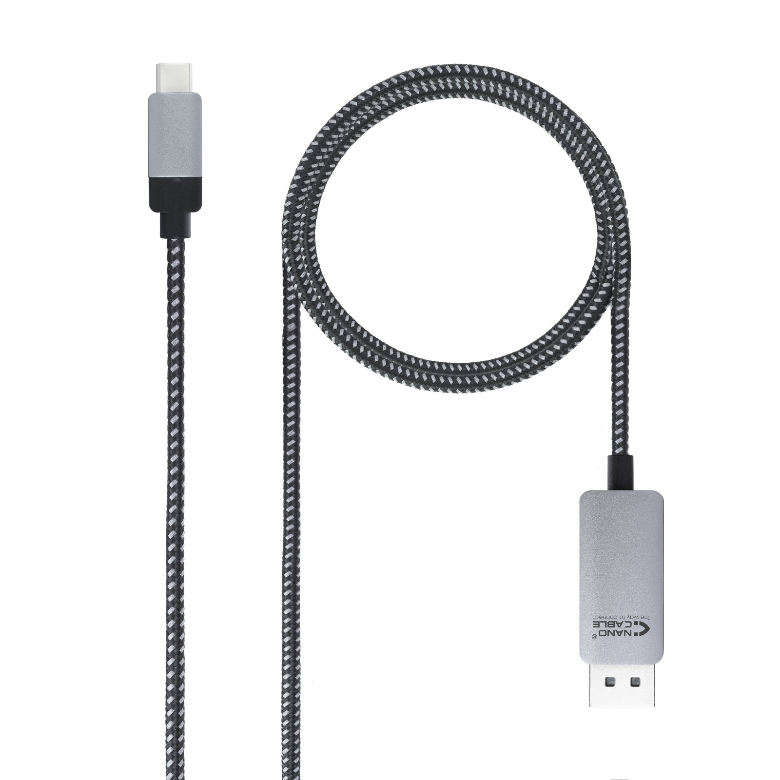 Câble Convertisseur USB-C Mâle vers DisplayPort Mâle 1.80m - Couleur Noir/Argent