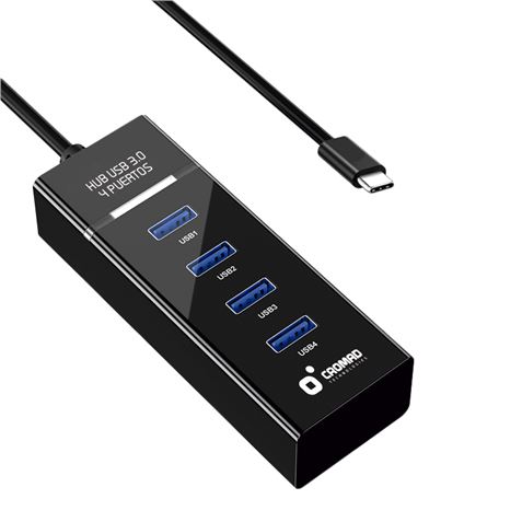 Câble Cromad USB Type C - Longueur 30 cm - Vitesse de transfert 5 Gbps - 4 Ports USB 3.0 - Aucune installation requise - Compatible avec tous les systèmes d'exploitation - Couleur Noir