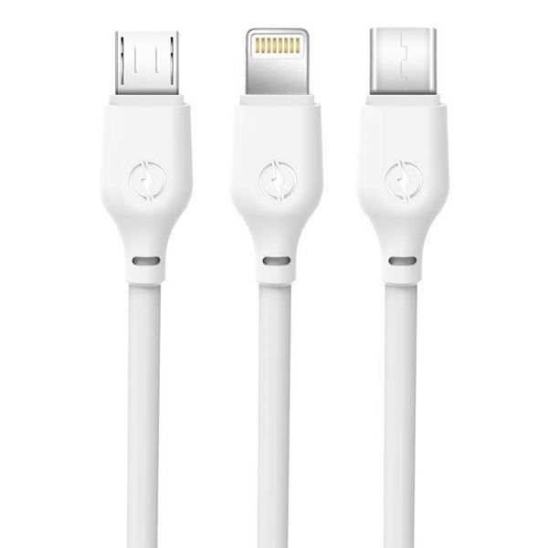 Câble de Charge Rapide XO 3 en 1 - Micro, Type C et Lightning vers USB - 1m - Couleur Blanche