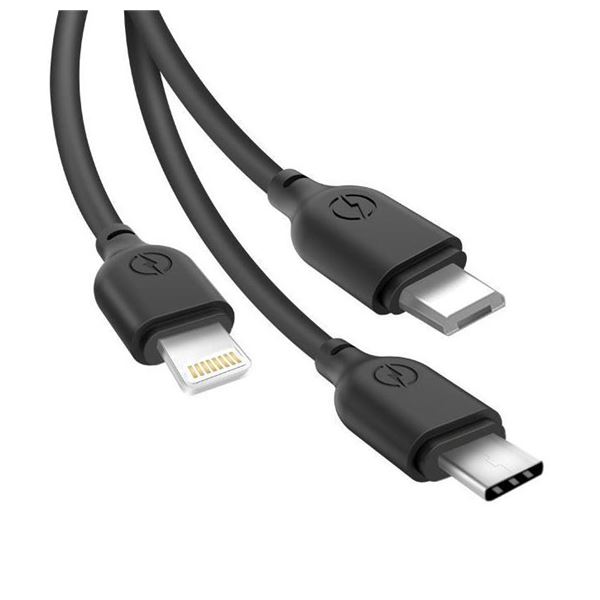 Câble de charge rapide XO 3 en 1 - Micro, Type C et Lightning vers USB - 1m - Couleur noire