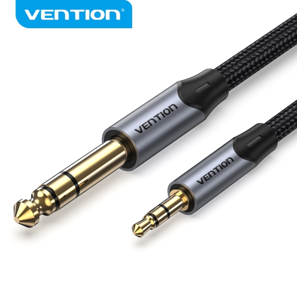 Câble de Connexion Stéréo Vention - Jack 3,5 mm vers Jack 6,3 mm - 5 m - Contacts Or - Isolation PVC - Couleur Gris