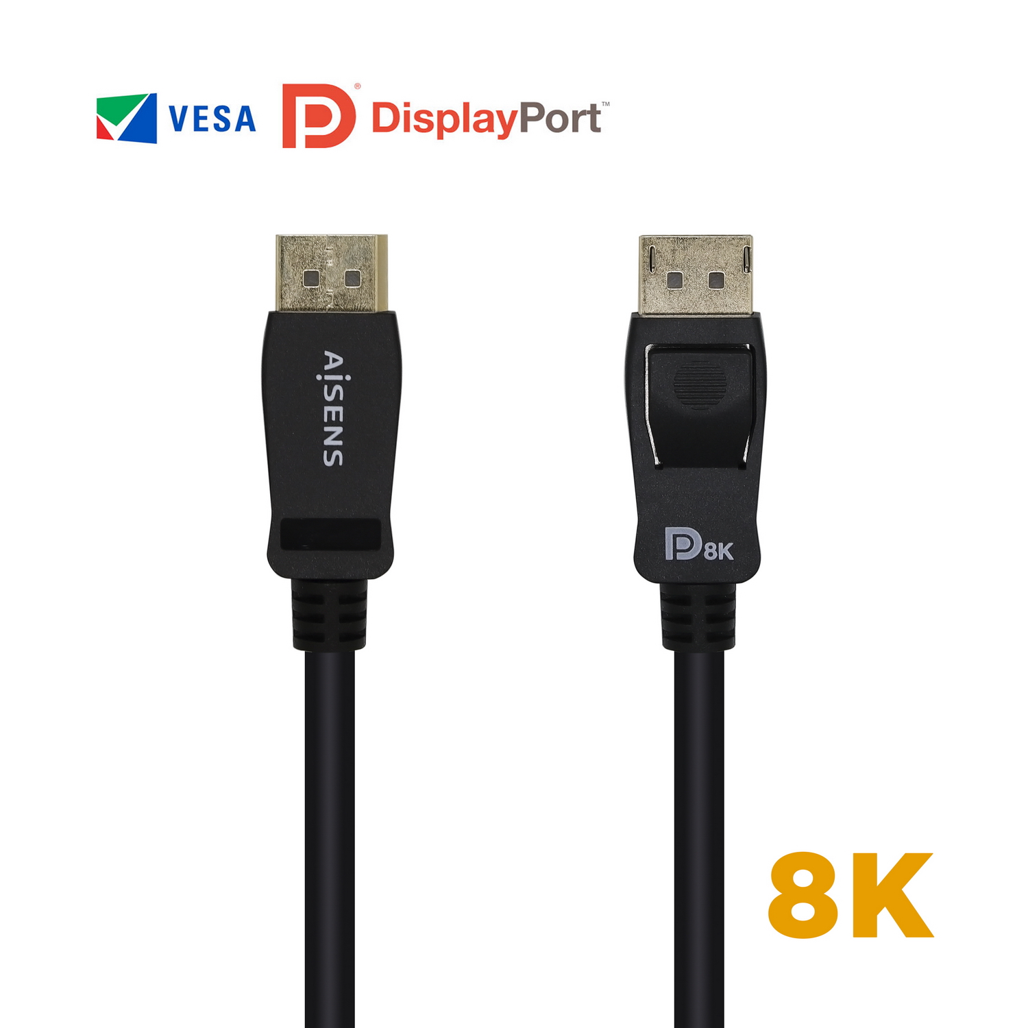 Câble Displayport Certifié Aisens V1.4 8K@60hz - DP/M-DP/M - 0.5m - Couleur Noir