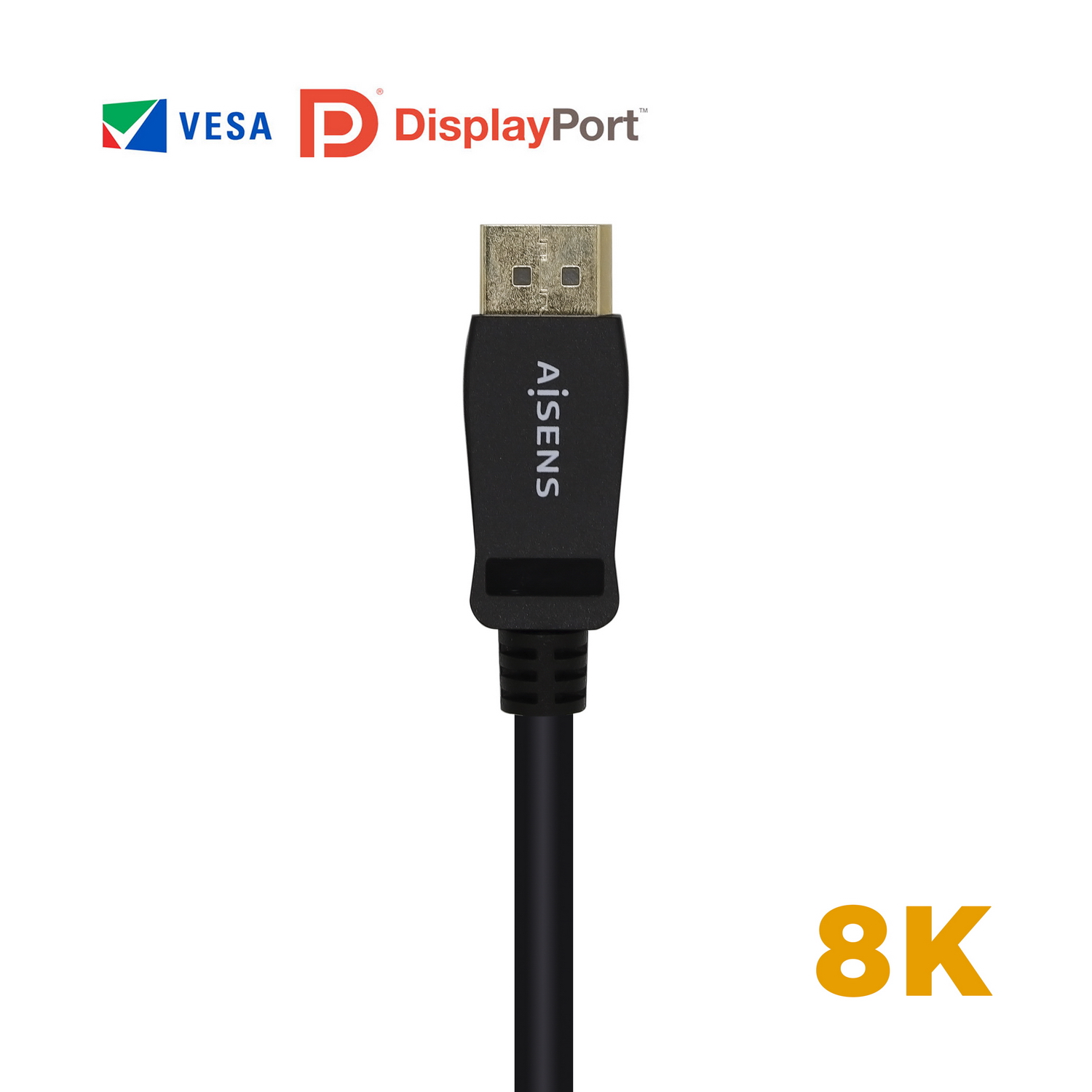 Câble Displayport Certifié Aisens V1.4 8K@60hz - DP/M-DP/M - 1.0m - Couleur Noir