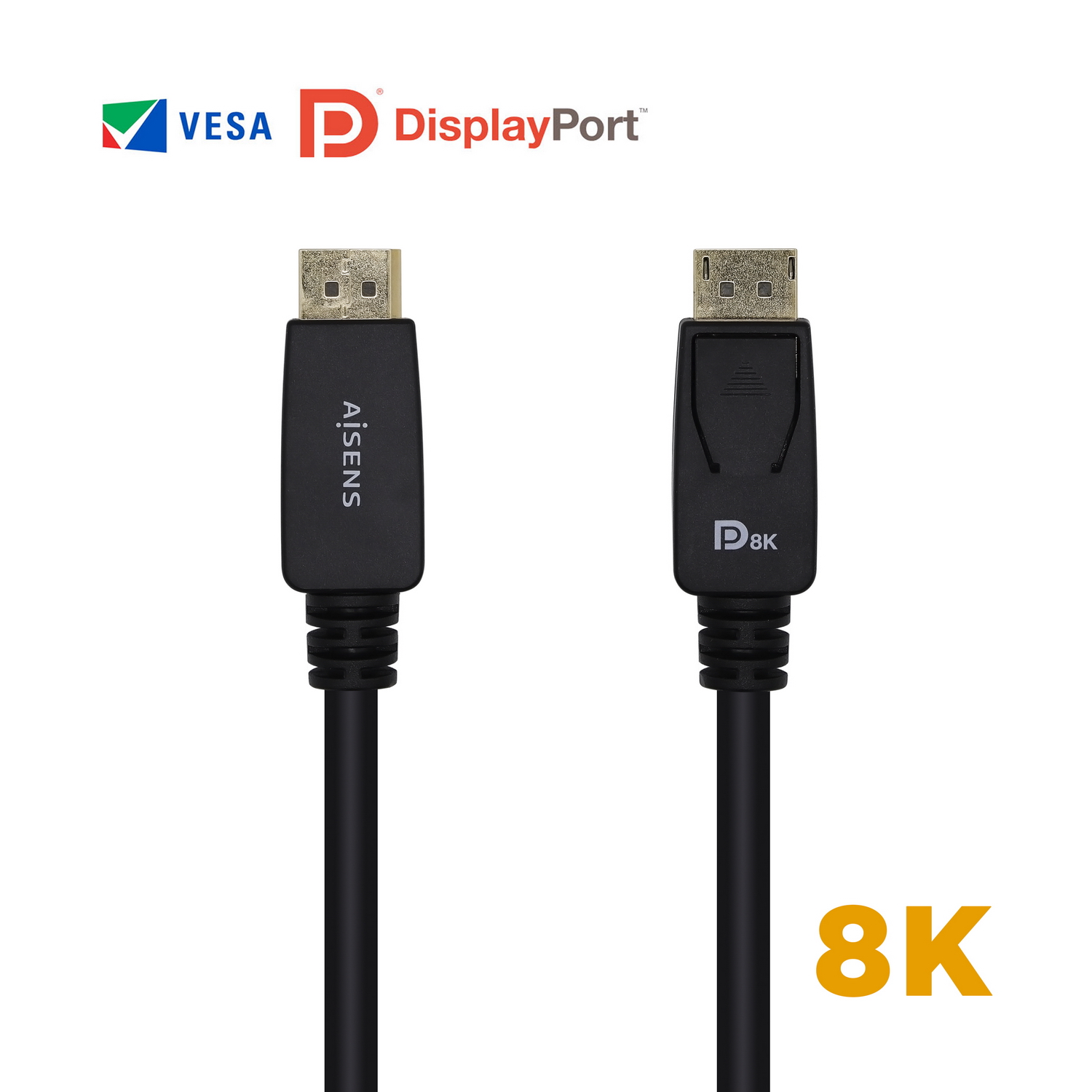 Câble Displayport Certifié Aisens V1.4 8K@60hz - DP/M-DP/M - 3.0m - Couleur Noir