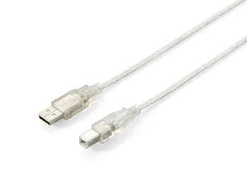 Câble USB-A Male vers USB-B Male 2.0 - Transparent - Nickelé - Longueur 1 m.
